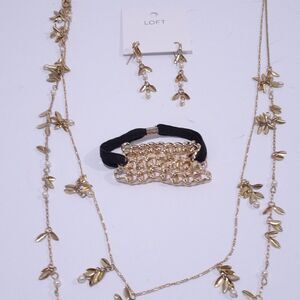 Ann taylor LOFT Bead Leaf Necklace Earrings Cache Bracelet NWT 108